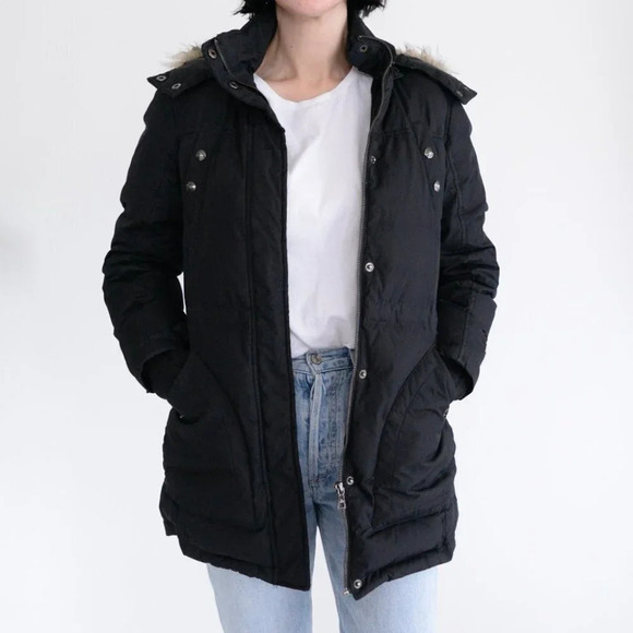 Sam Edelman Black Parka with Faux Fur Trim Hood Size Small - Picture 2 of 15